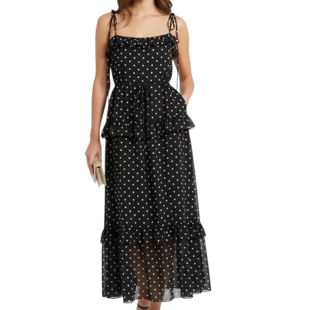 NWT JULIA JORDAN Polka Dot Sleeveless Tiered Ruffle Lined Dress Size Large